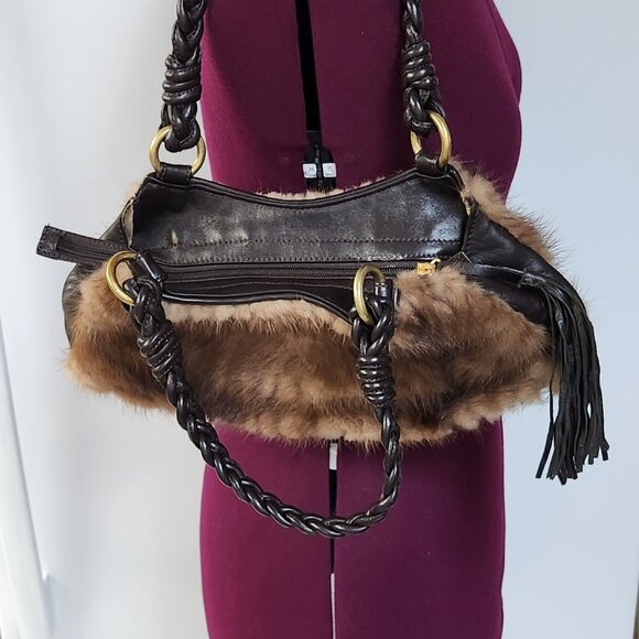 Paolo Masi Mink Fur & Leather Handbag Shoulder Bag Made in Italy EUC - Picture 3 of 12